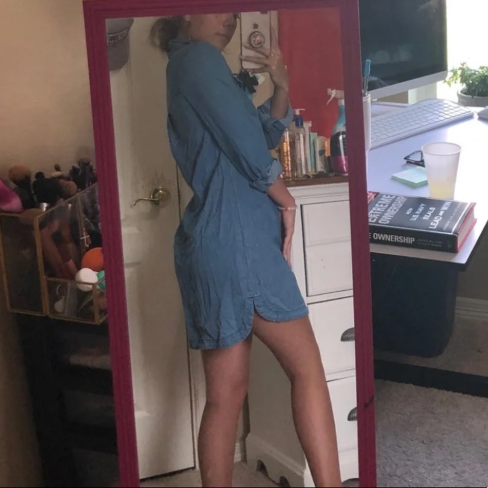 Denim mid thigh shirt dress